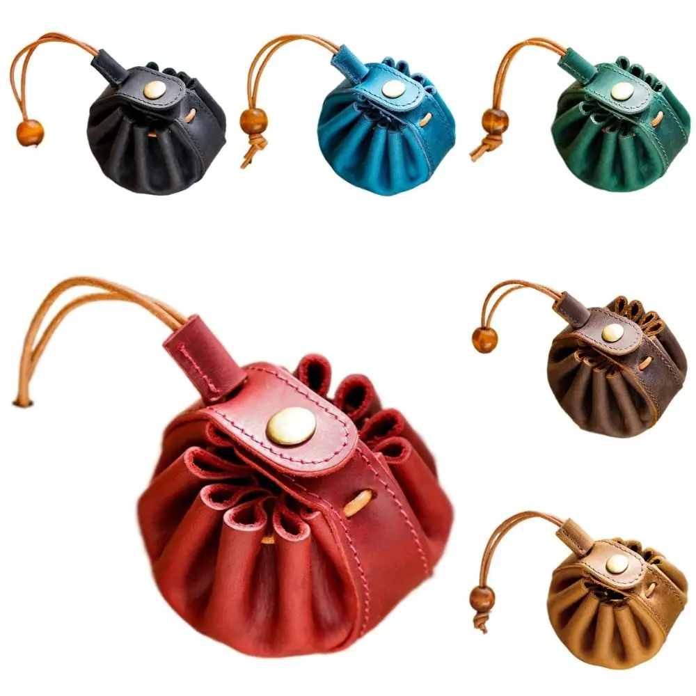 

Durable Retro Genuine Leather Coin Purse Mini Creative Drawstring Coins Pouch Portable Casual Crazy Horse Key Bag Outdoor