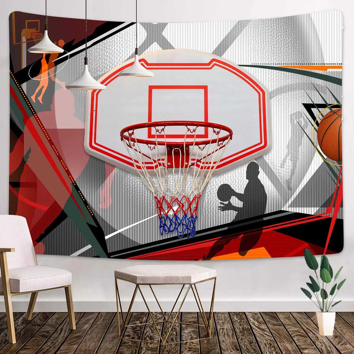 Street Basketball Tapestry Dunk Colorful Graffiti Wall Hip Hop Hippie Wall Hanging Tapestry Boy Living Room Bedroom Decor Party