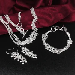 925 Sterling Silver Wedding Beads Woman 45CM 18inch Necklace Earring Bracelet 20cm Fashion Fine Jewelry Set Christmas Gift