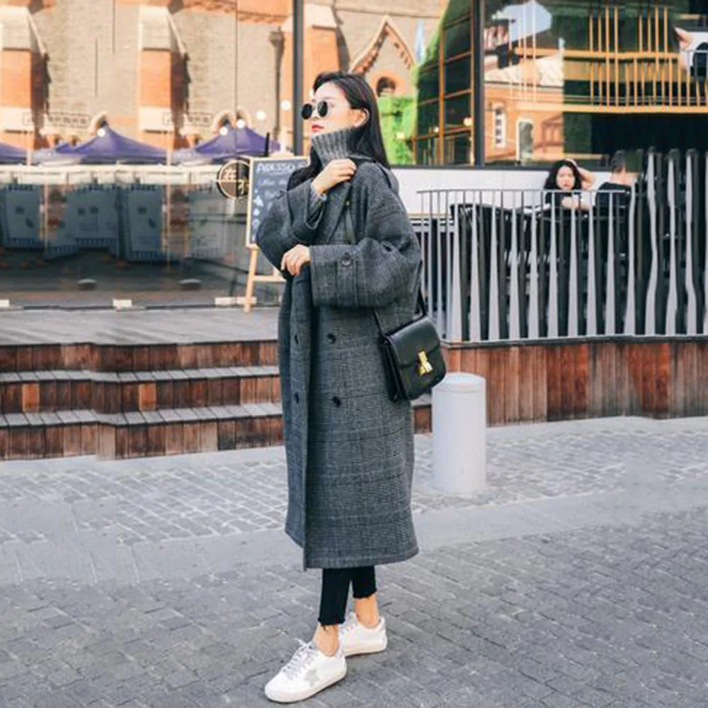 Plaid Coat Ladies Temperament Long 2024 Autumn And Winter Korean Fashion Loose Over The Knee French Hepburn Wind Coat Female Tid