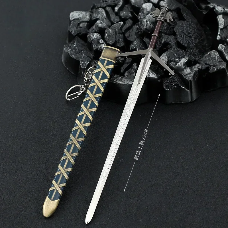 22cm Wild Hunt Steel Sword Weapon Aerondight Geralt Game Peripheral Medieval Uncut Metal Weapon Model Sword Collection Gift Toys