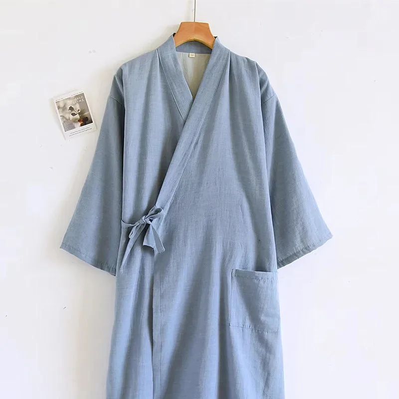 New 100% Cotton Couple Pajamas Robe Japanese Kimono Sleepwear Wedding Dress New Women's Bathrobe Spring Autumn Shower Robes