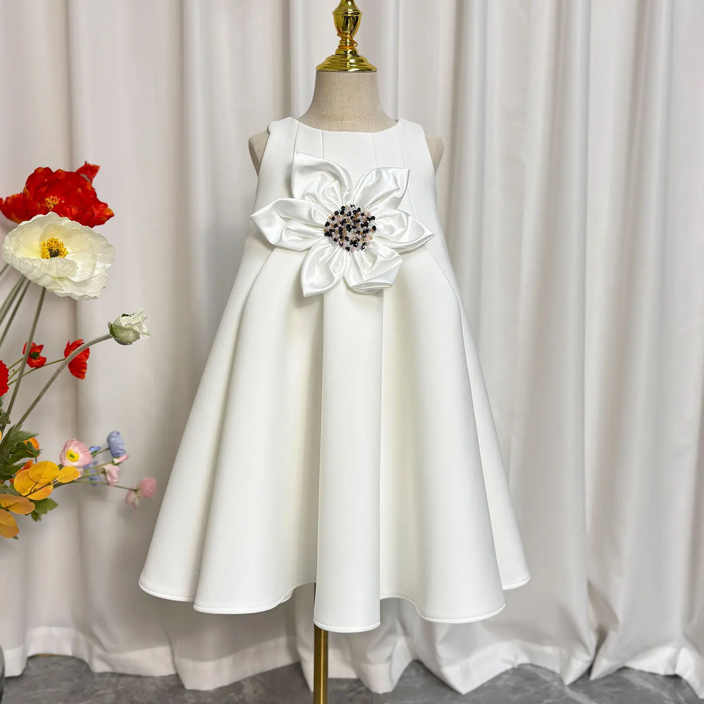 Jill Wish J386 Elegant White Girl Dress Handmade Flowers Princess Baby Kids Wedding 1st Birthday Party Gown First Communion