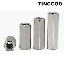 1/2/5pcs M3 M4 M5 M6 M8 M10 M12 304 Stainless Steel Hexagon Hex Extend Long Rod Coupling Nut Connector Joint Tubular Nut DIN6334