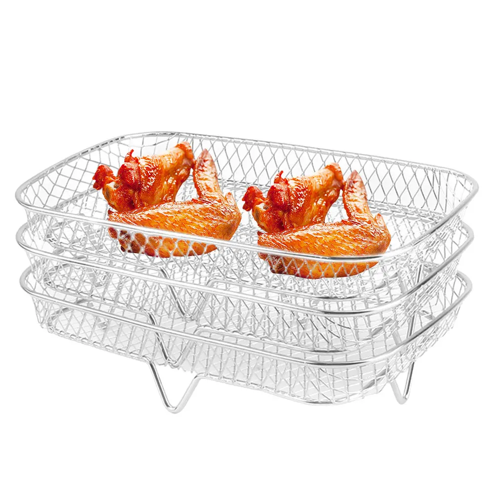 

Air Fryer Rack Air Fryer Oven Grill Steamer Stainless Steel Mesh Grill Basket 3 Layers Stackable Air Fryer Accessories
