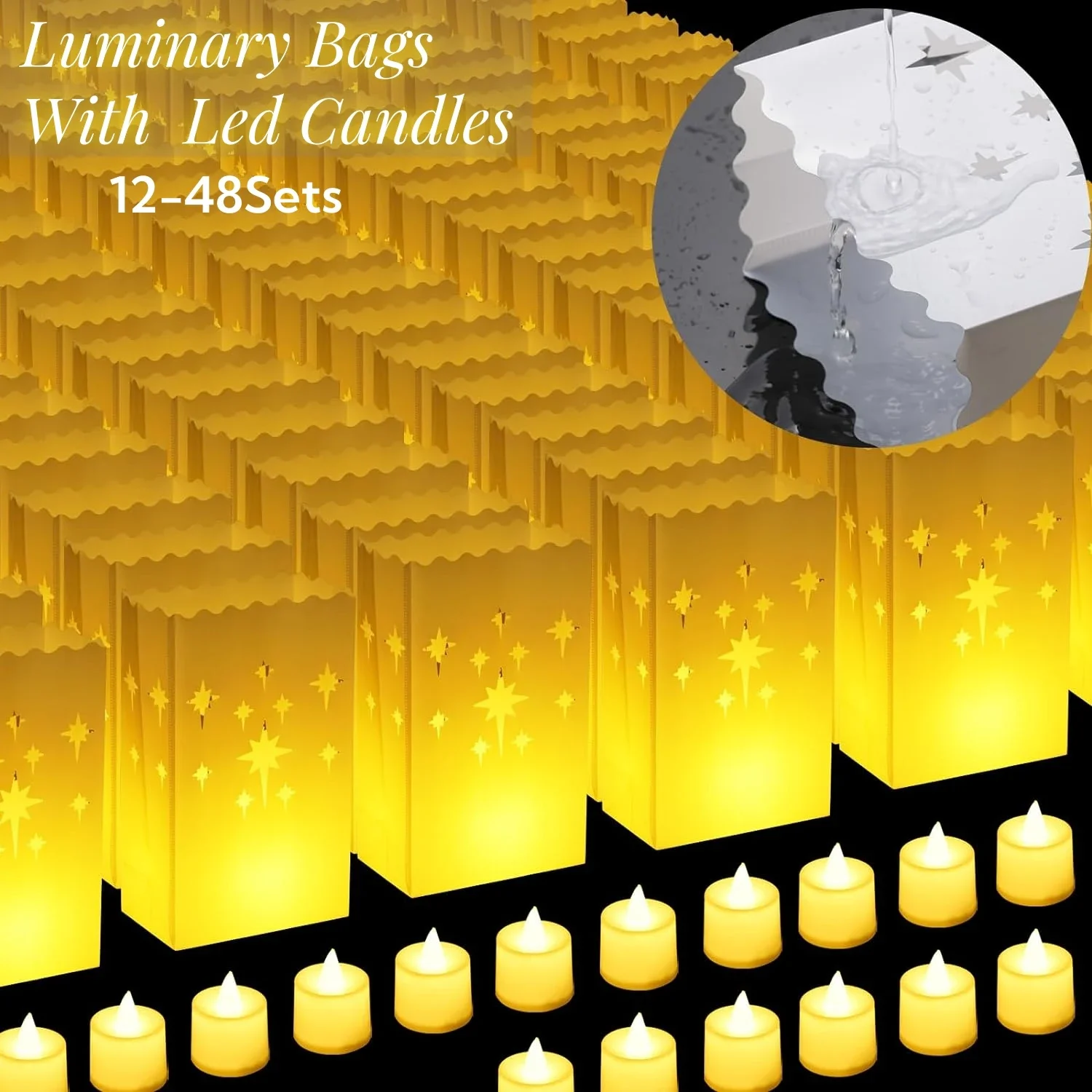 12–48 Sets leuchtende Papiertüten mit LED-Kerzen, schwer entflammbare Kerzentüte für Hochzeit, Braut, Geburtstag, Party, Wegdekoration