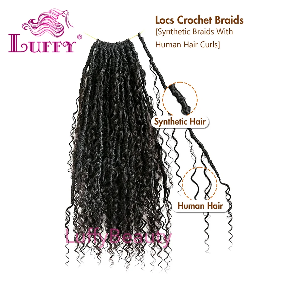 Curly Pre Looped Crochet Faux Locs Braids Hair With Human Hair Curls Goddess Boho Locs With Human Hair Curly Full Ends