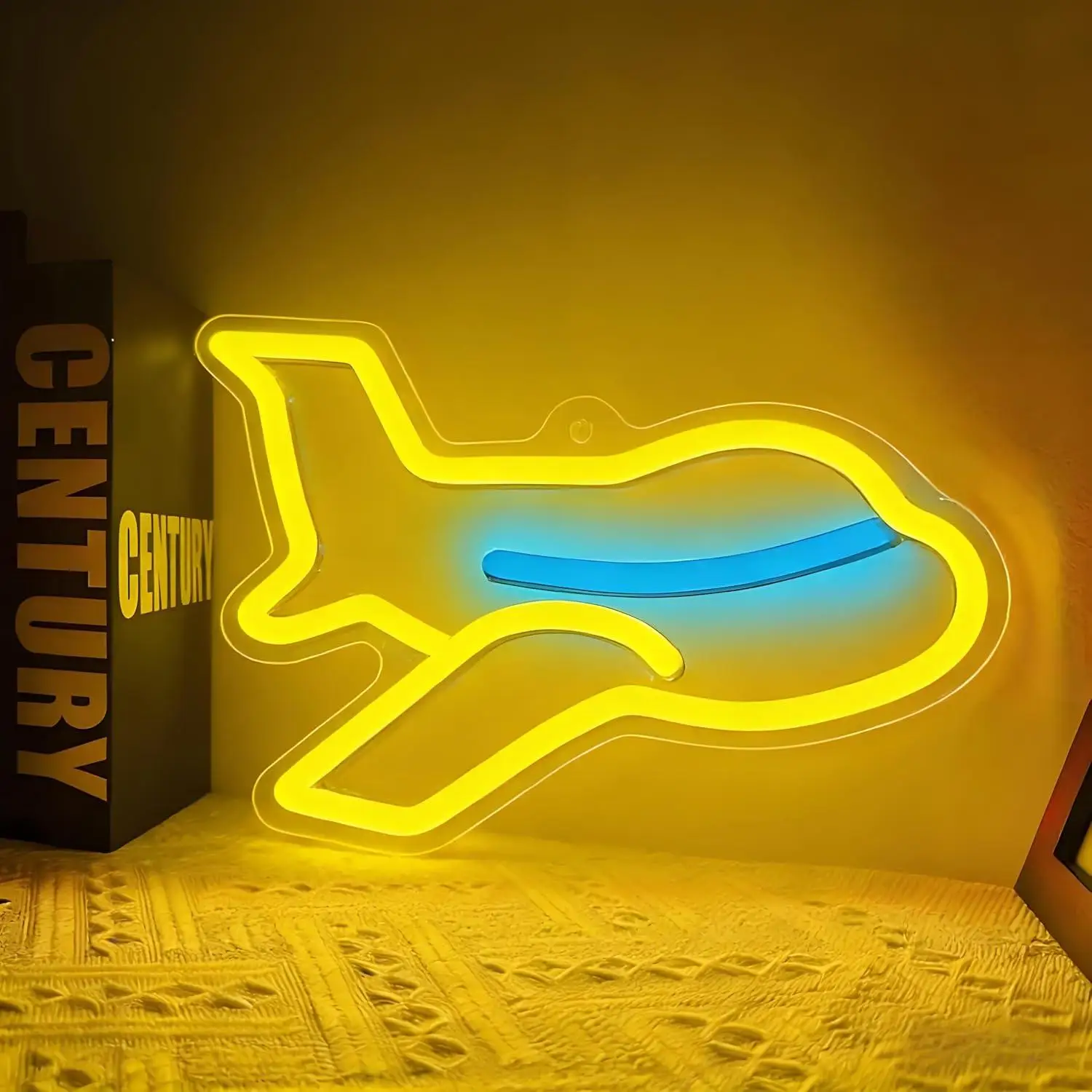 Airplane Shaped Neon Sign USB Dimmable LED Light For Kids Bedroom Game Room Airport Theme Party Wall Decor Night Light Gifts