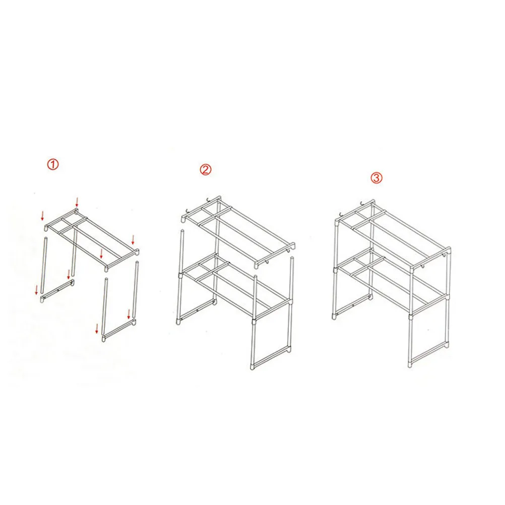 Microwave Oven Rack Holder Stainless Steel Storage Rack Composite Pipes Telescopic Double Layer Kitchen Shelf