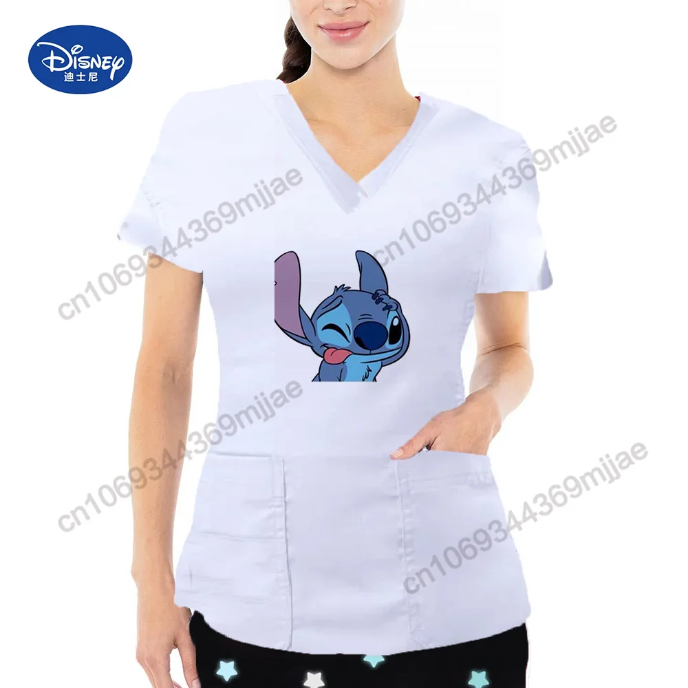 Uniforme de enfermeira Disney feminino, camiseta gráfica feminina, tops de bolso, roupas de verão, Y2K, Kpop, Yk2, 2023