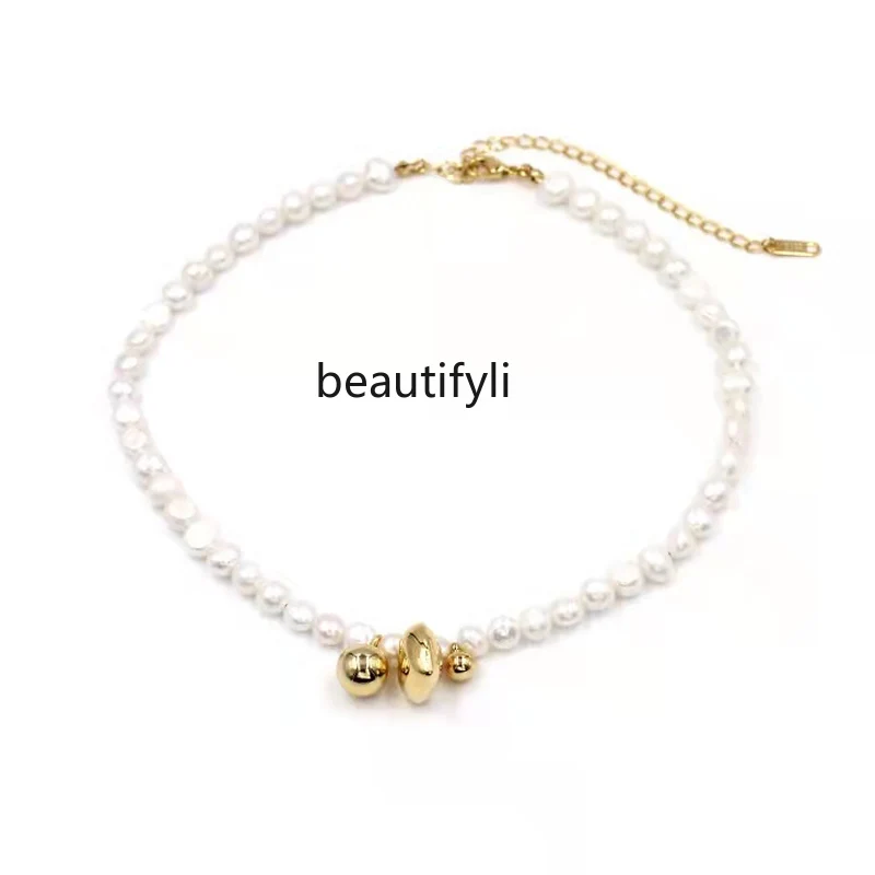 Natural freshwater pearl necklace women's new trendy light luxury love design sense collarbone chain versatile neck chain