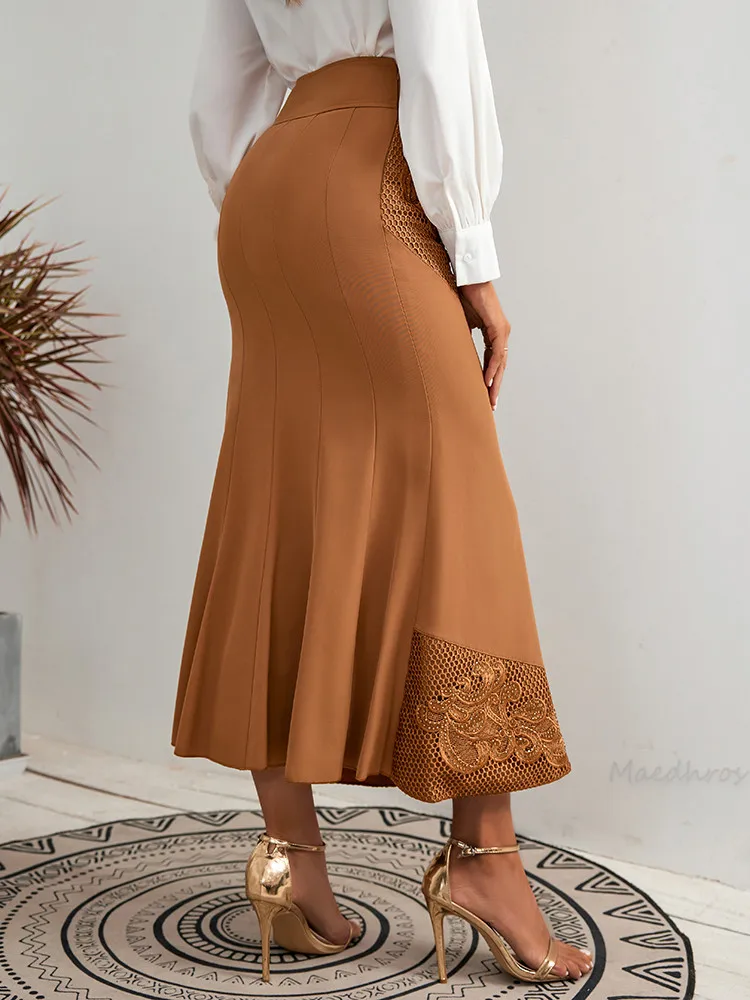 Top Women's Long Skirt Flower Embroidery Unique Design Vintage Skirts for Women Elegant Luxury Dresses Evening Clothing Female