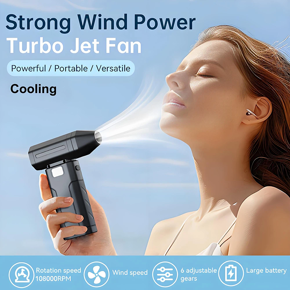 منفضة هواء مضغوطة - مروحة تربو صغيرة للتبريد الشخصي بقدرة 3000 مللي أمبير في الساعة، منفضة هواء كهربائية لاسلكية 1080000 دورة في الدقيقة لتنظيف لوحة المفاتيح