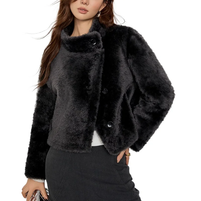 

Natural Lagon Wool Sheepskin Double Faced Fur Jacket Woman Stand Collar Real Fur Coat Winter Clothes Short Furry Jackets 2025