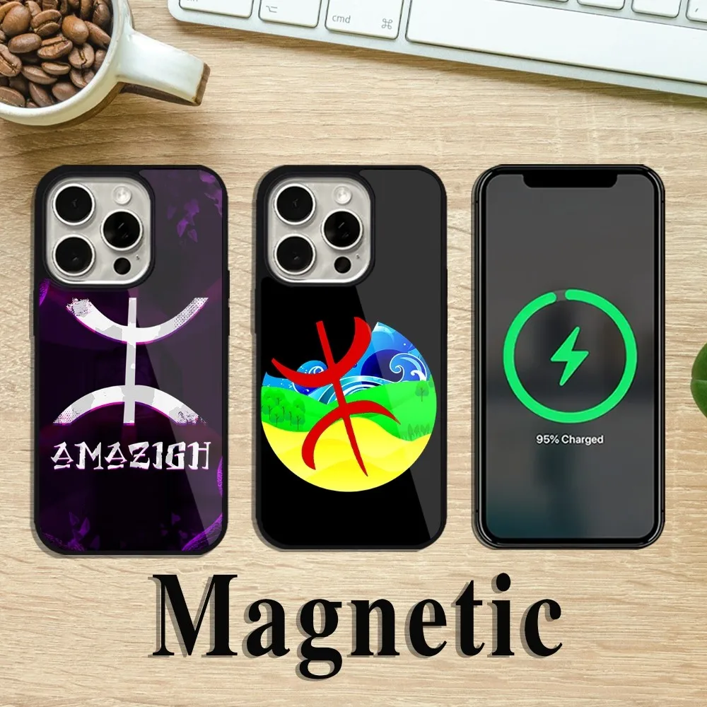 Amazigh Berber Flag Phone Case For iPhone 11 12 13 14 15 Pro Max Plus Magsafe Magnetic Wireless Charging