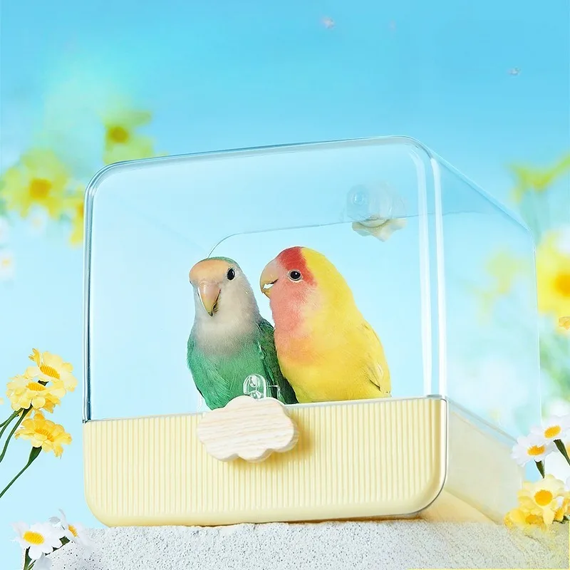 Bird Bath Box for Parrots Portable Bathing Container for Cockatiels Budgies Small Birds Avian Shower Perch with Anti Slip Design