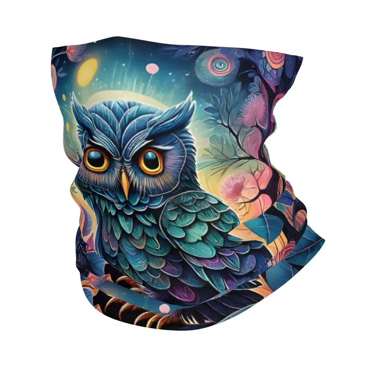 Colorful Cosmic Woodland Owl Thin Bandana Neck Gaiter Wrap Scarf Headband Neck Cover