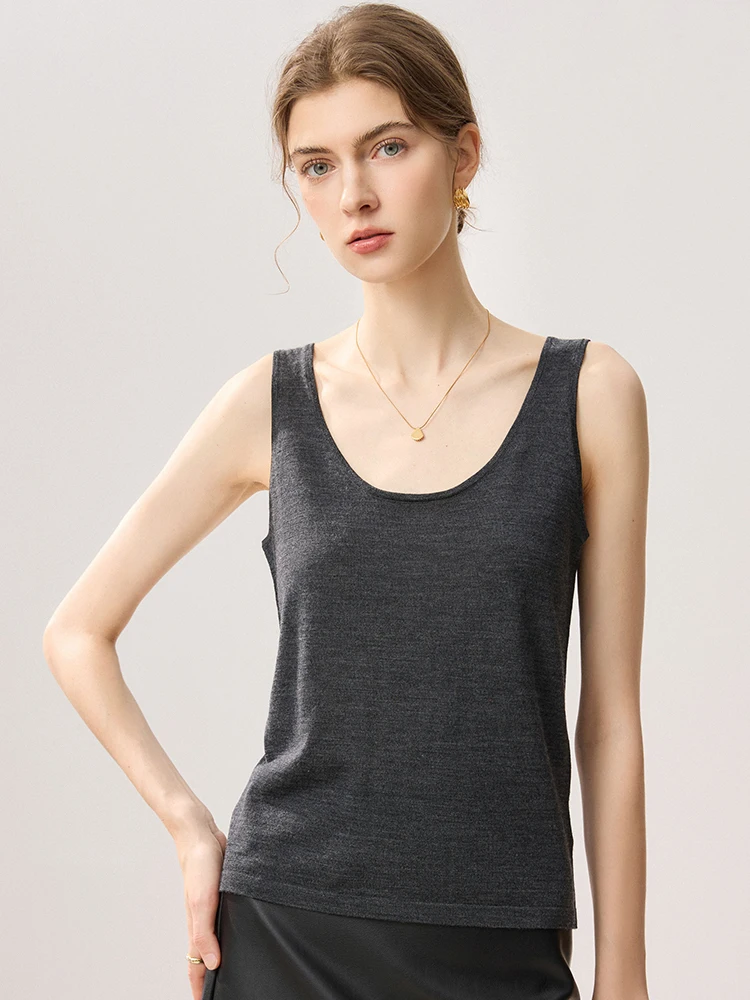 Premium 100% Merino Wool Sweater Women's Camisole, Autumn Winter Sleeveless O-Neck Tank Top Soft Warm Basic Inner Vest