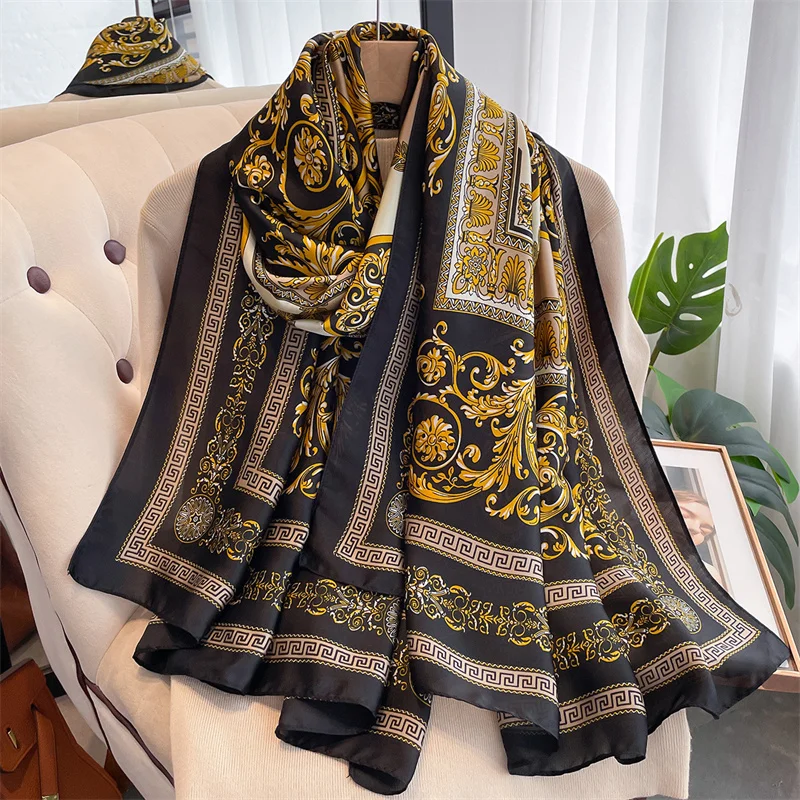 Design Satin Silk Shawl Hijab Scarf Women Fashion Summer Sunscreen Beach Stole Wraps Bufanda Female Headkerchief Echarpe New