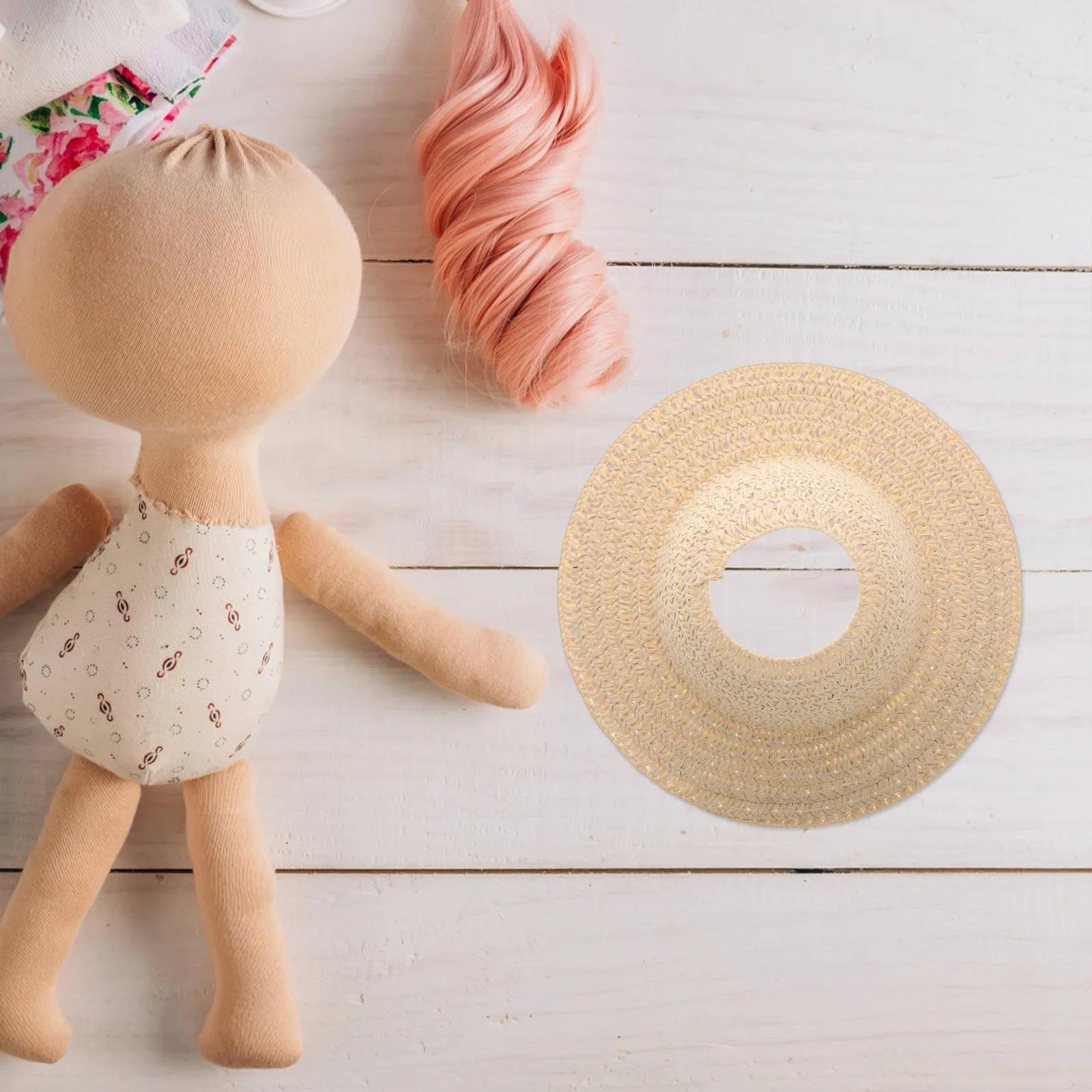 Cappellini di Paglia in Miniatura con Parte Superiore Cava, Eleganti con Nastro in Tessuto, Cappellini Estivi Protettivi per Casa delle Bambole, Travestimenti e Fai da Te