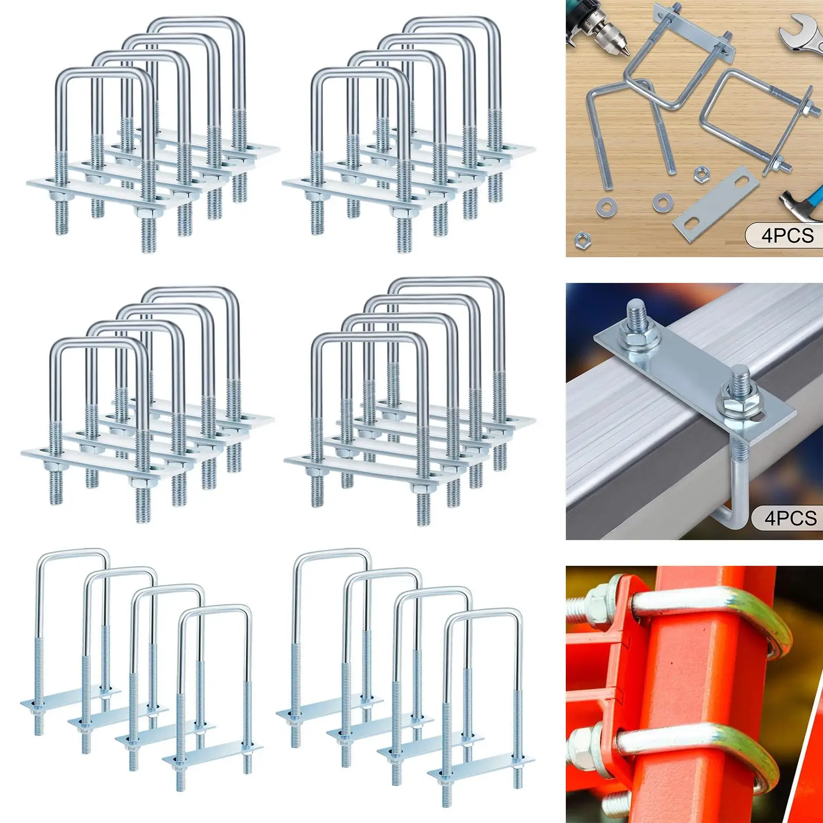 Pernos en U cuadrados de 4 piezas resistentes para mantenimiento automotriz industrial