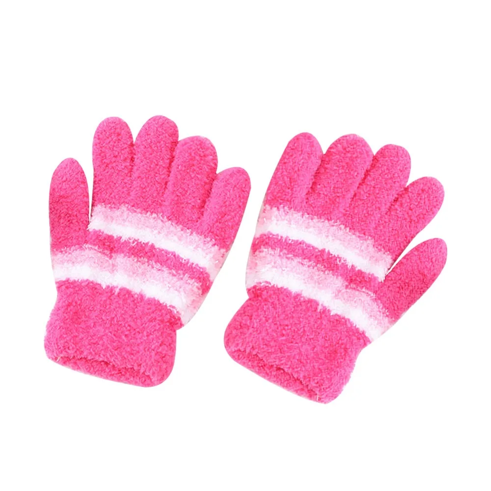 

Warm Kids Winter Gloves Windproof Coldproof Children Mittens Full Finger Candy Color Knitted Gloves for 6-9 Years Old Toddler