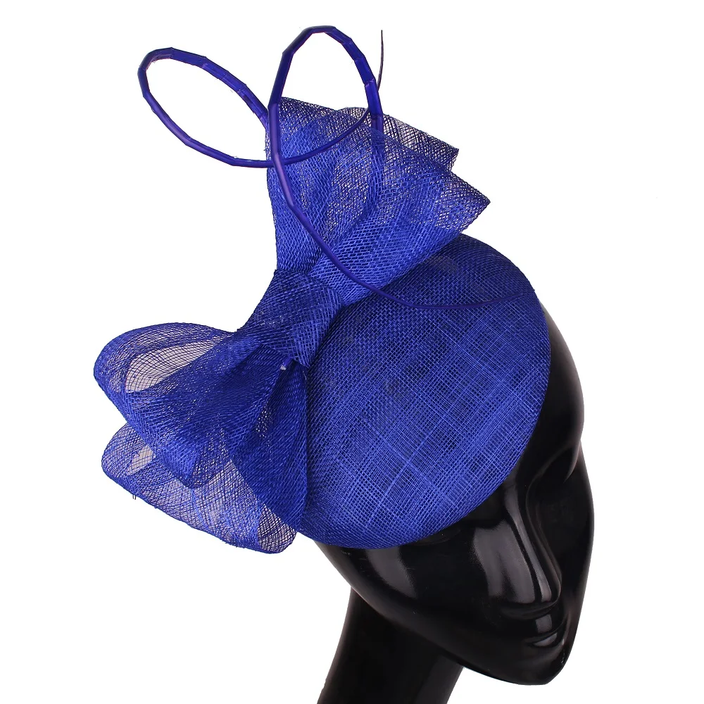 

Royal Blue Church Millinery Paty Cocktail Hats Fascinator Sinamay Bridal Hair Accessorise Adorned Party Occasion Hats MYQ128