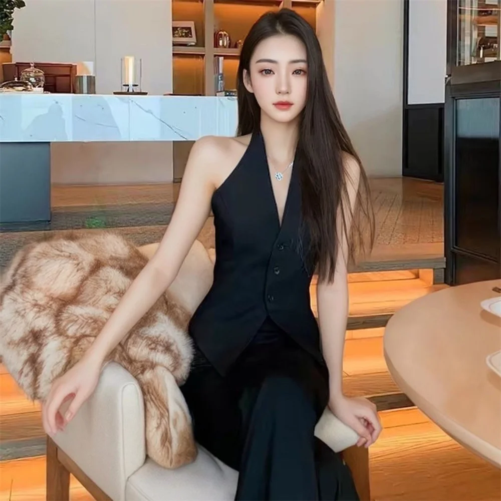 Halter Vests Women's Single Breasted Fashion Spring Simple Sleeveless Basic Elegant Office Ladies Waistcoats Korean Style Coat