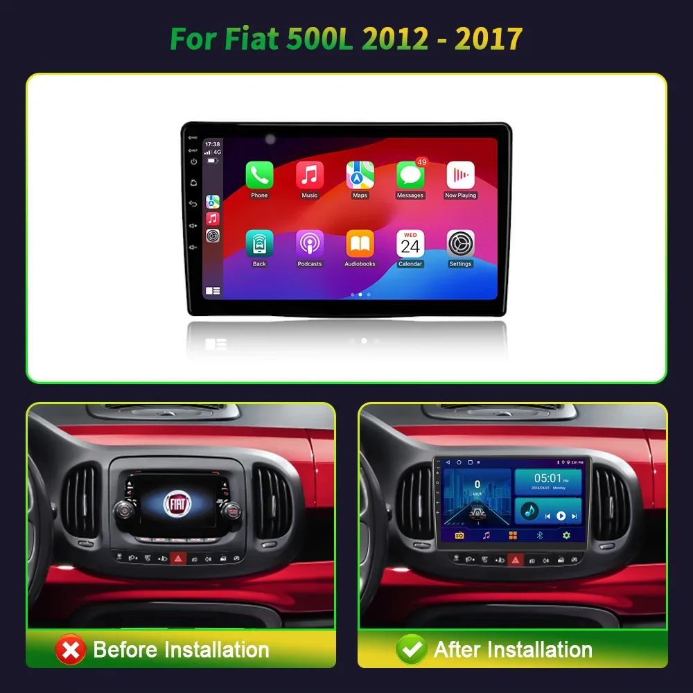 Android 13 For Fiat 500L Year 2012-2017 Head Unit Radio Stereo GPS Navigation Carplay  Multimedia  2 Din Screen Stereo Console