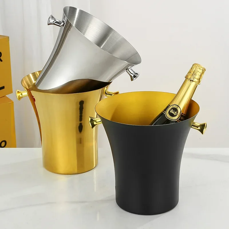 

Cooling Ice Bucket 304 Stainless Steel Champagne Bowl Holder Floor Stand Type Wine Beer Beverage Bottle Storage Barrel KTV Bar