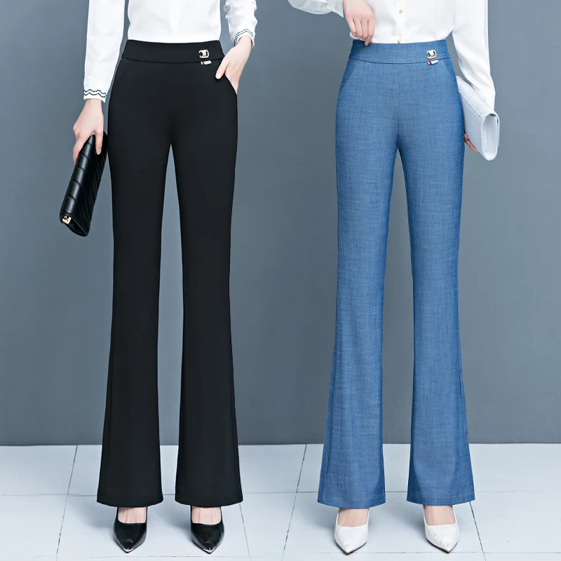 

Ice Silk Jeans Women's Summer Thin Bell Bottom High Waist Slimming Flared Pants Korean Style Commute Fashion