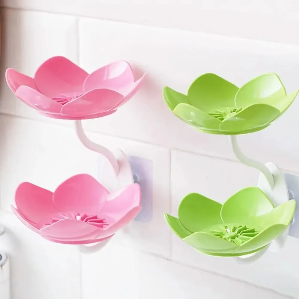 1PC Creative Lotus Shape Soap Box Double Layer Wall Mounted Plastic Soap Holder Water Draining Soap Dish Bathroom Accessories