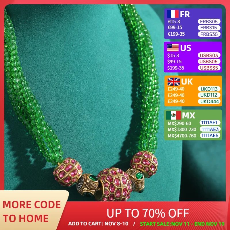 

Vintage Green Beaded Necklace Layered Woman Collar Choker Pink Rhinestone Accessories Luxury Designer Jewelry Trend Vacation New