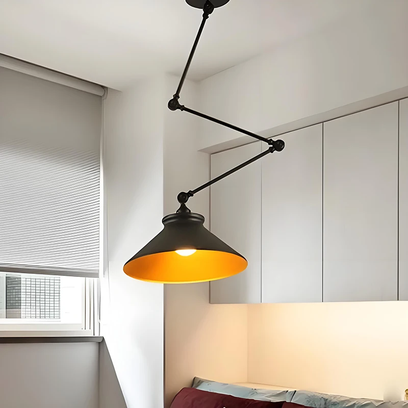 Modern Minimalist Wrought Iron Pendant Lamp Nordic Telescopic Folding Bedside Creative Adjustable DIY Personality Single Head