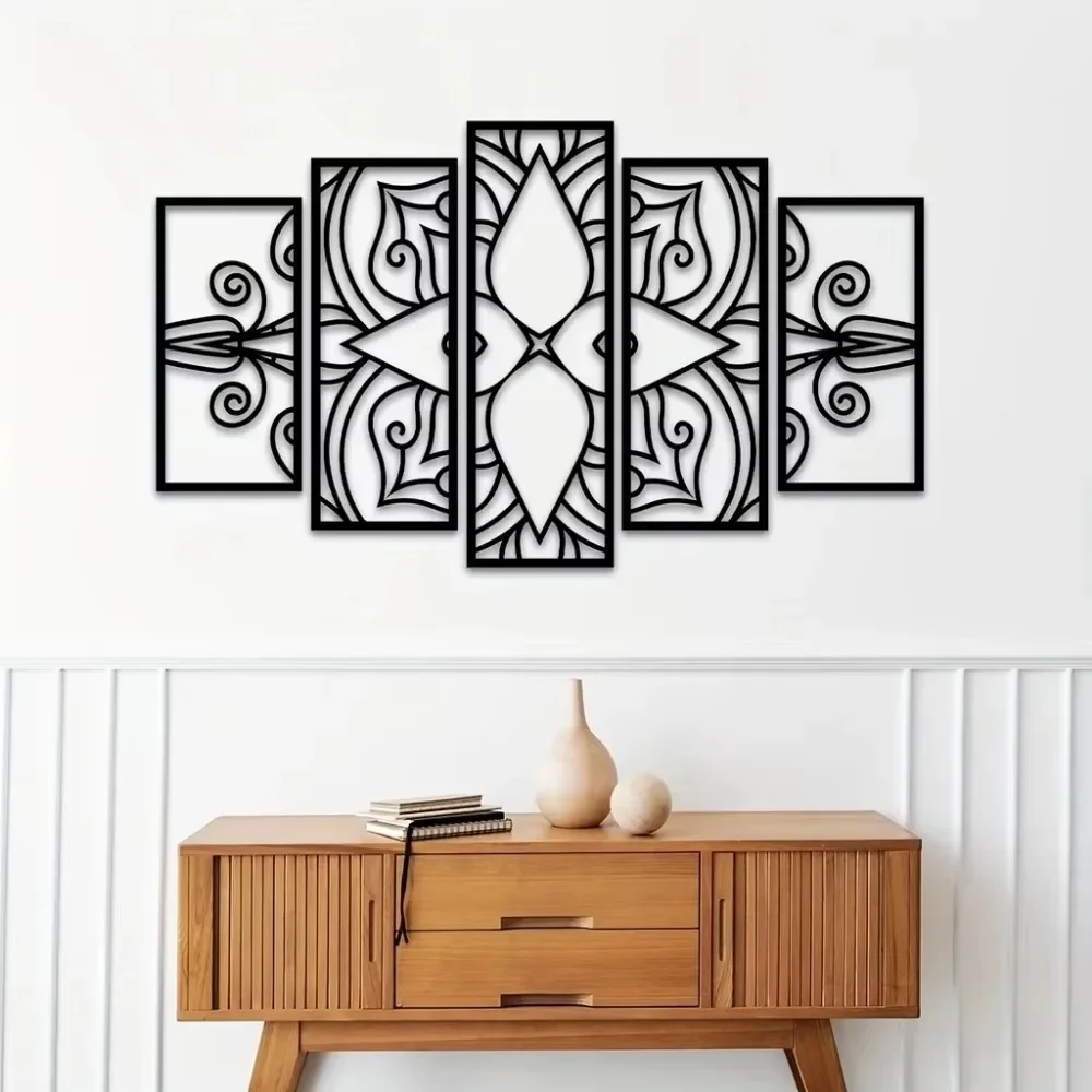 CIFBUY 5pc Laser Cut Mandala Metal Wall Art Set Iron Hanging Sculpture Boho Spiritual Living Room Bedroom Home Decor Ornament