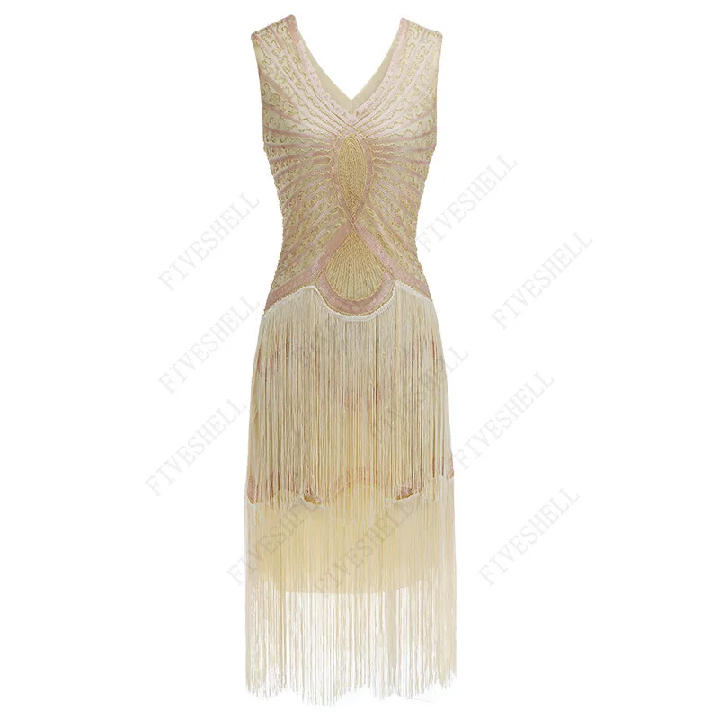 Vestido Flapper Retro Vintage de los años 20 para mujer, lentejuelas de talla grande, con cuentas, flecos largos, Art Deco, fiesta rugiente, 1920