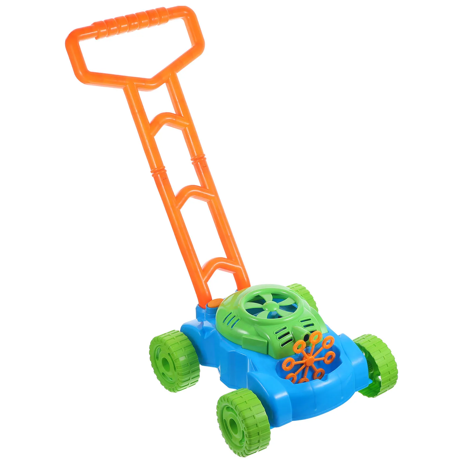 Bubble Mower For Kids Outdoor Play Automatic Bubble Machine Pushing Flexible Handle Safe Pretend Garden Game No