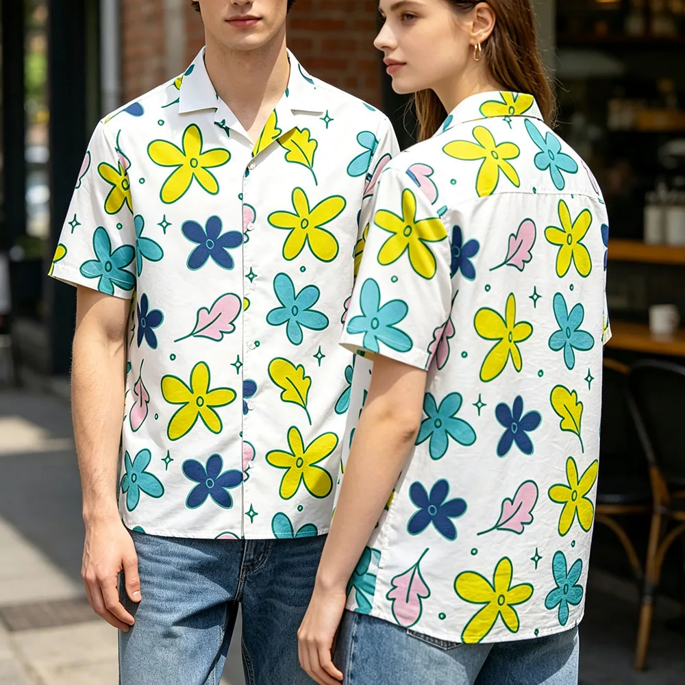 Heart & Stopper Leaves Shirt Design Graphic Print Clothing Short Sleeve Button-up Unisex Streetwear Camisa Loose Casual Men Tops