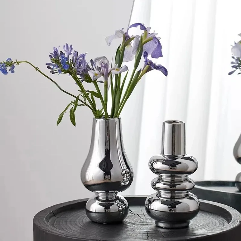 Nordic Luxury Ceramic Vase Silver Plated Modern Floral Arrangement Artistry for Living Room & Dining Table Home Decor