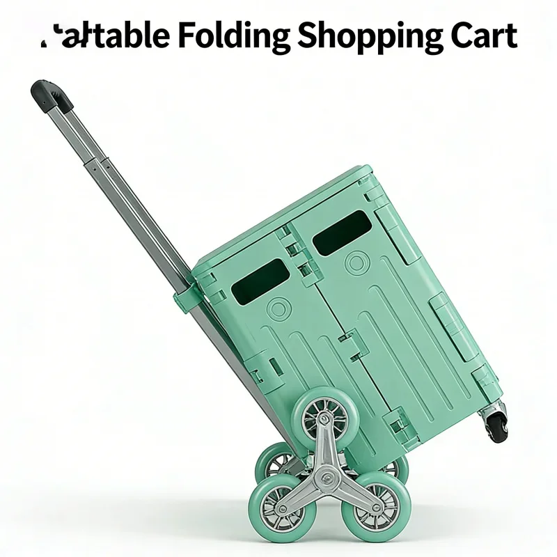 

75L Trendy Dual-Pull 8-Wheel Folding Trolley Portable Green with One-Piece Lid And Cup Holder for Grocery Courier Shopping Hand