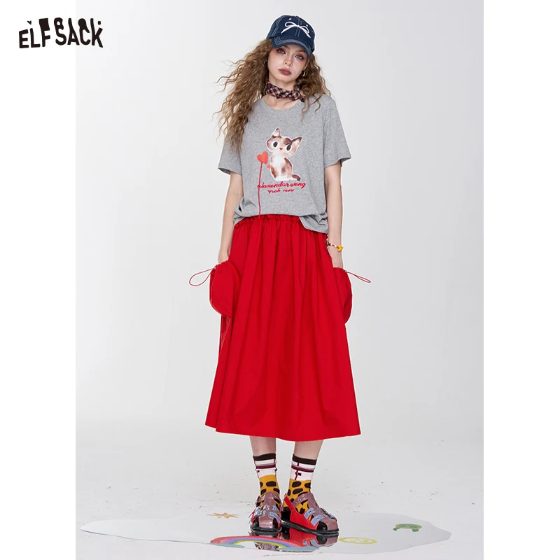 

ELFSACK 2025 Summer New Arrival Casual Long Skirt Colourful Polka Dot High Waist Half Skirt For Woman