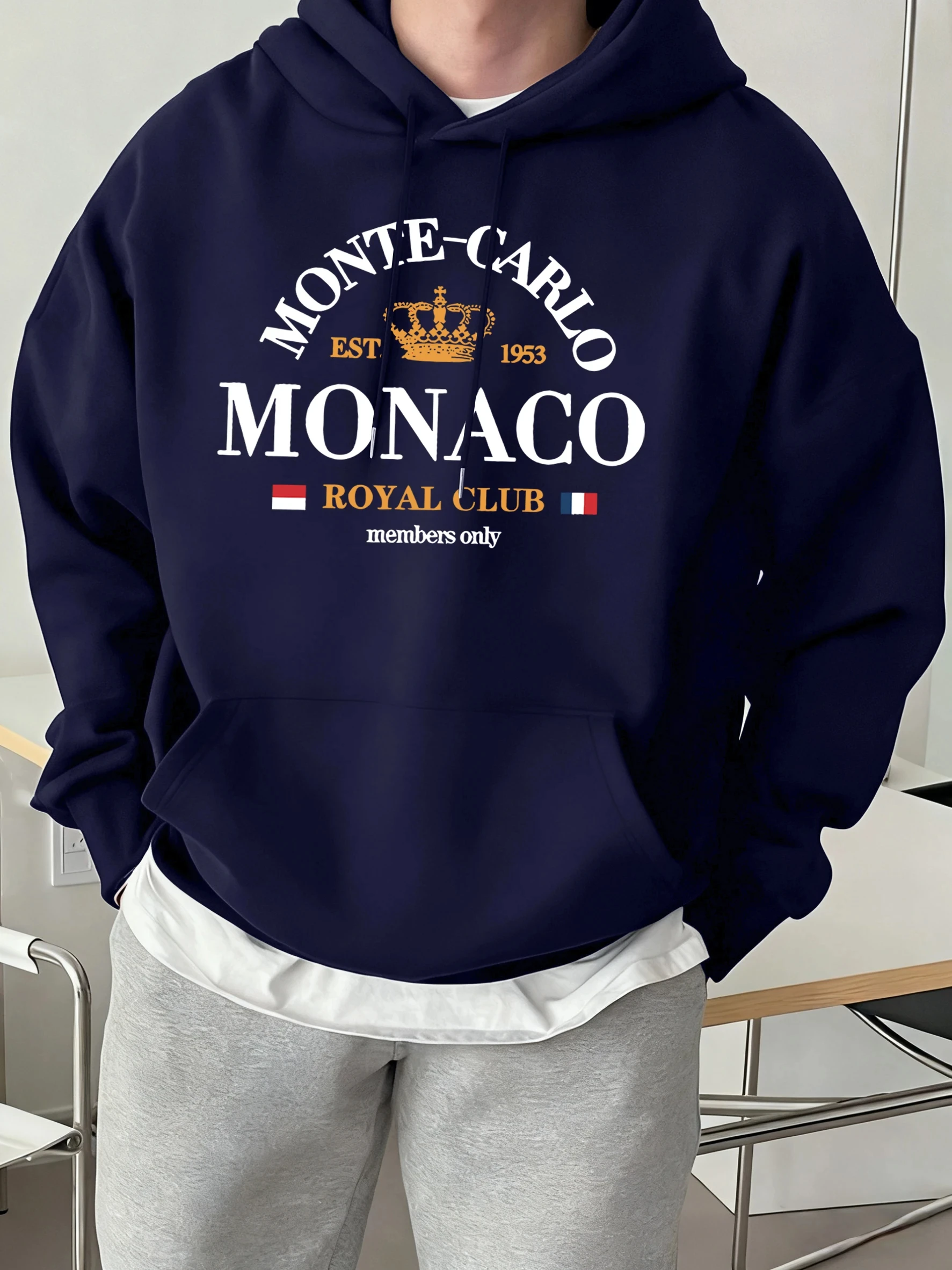 

Мужская модная толстовка с принтом Monte-Carlo Monaco, базовые удобные толстовки, повседневные флисовые топы, уличная спортивная одежда большого размера