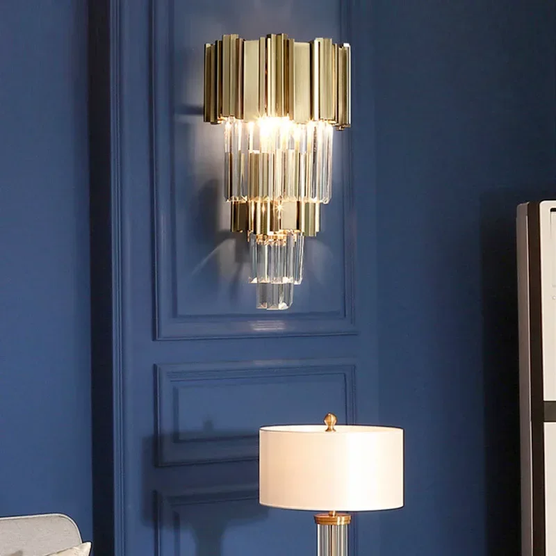 Luxe Moderne Gouden Kristallen Wandlamp E14 Lampen Voor Slaapkamer Woonkamer Studeerhuis Led Binnenverlichtingsarmaturen