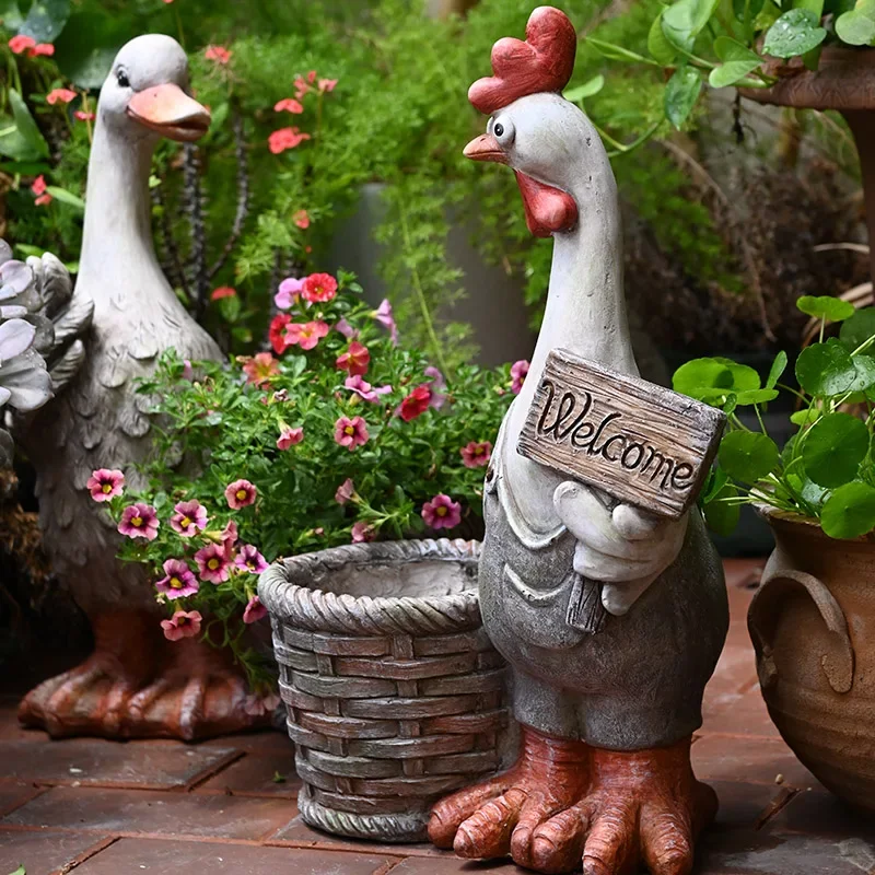 American Country Flower Pots Retro Chicken Bonsai Basin Courtyard Ornaments Succulent Container, Kindergarten Floor, Home Garden