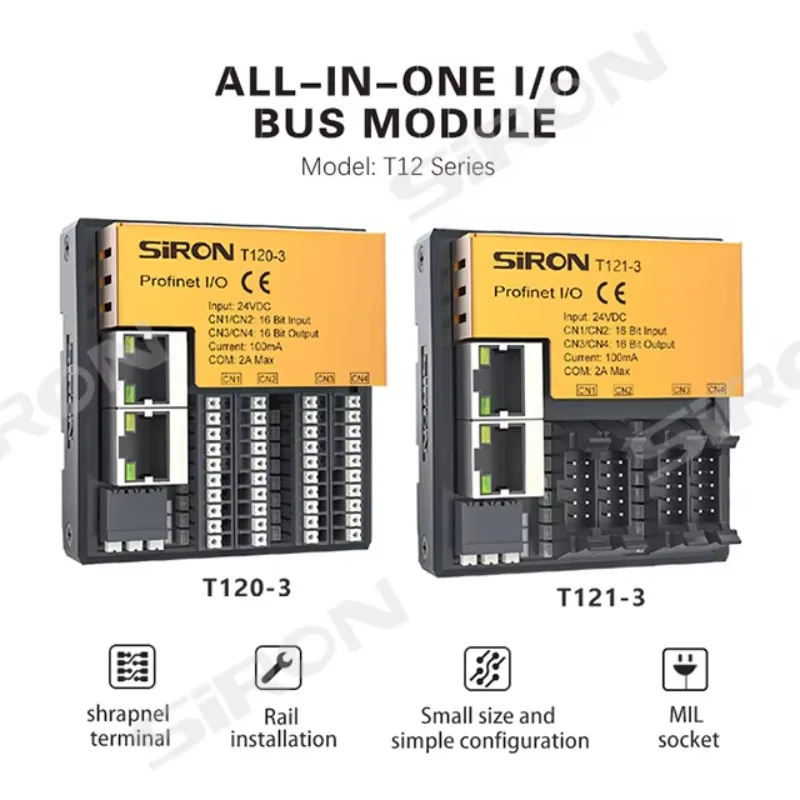 SIRON T12 Profinet Modbus EtherCAT Digital Input Analog Input 32 I/O DIN Rail Mounting Intelligent Module