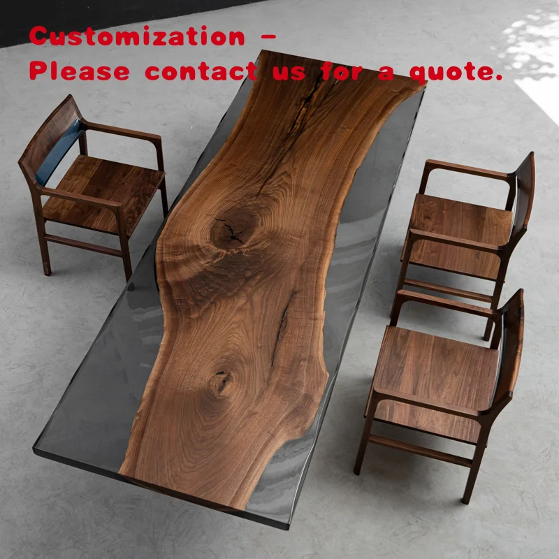 custom.Custom Resin River Wood Dining Table Set 4 Chairs Wooden Table Hall Apartment Workshop Kitchen Living Room Outdoor