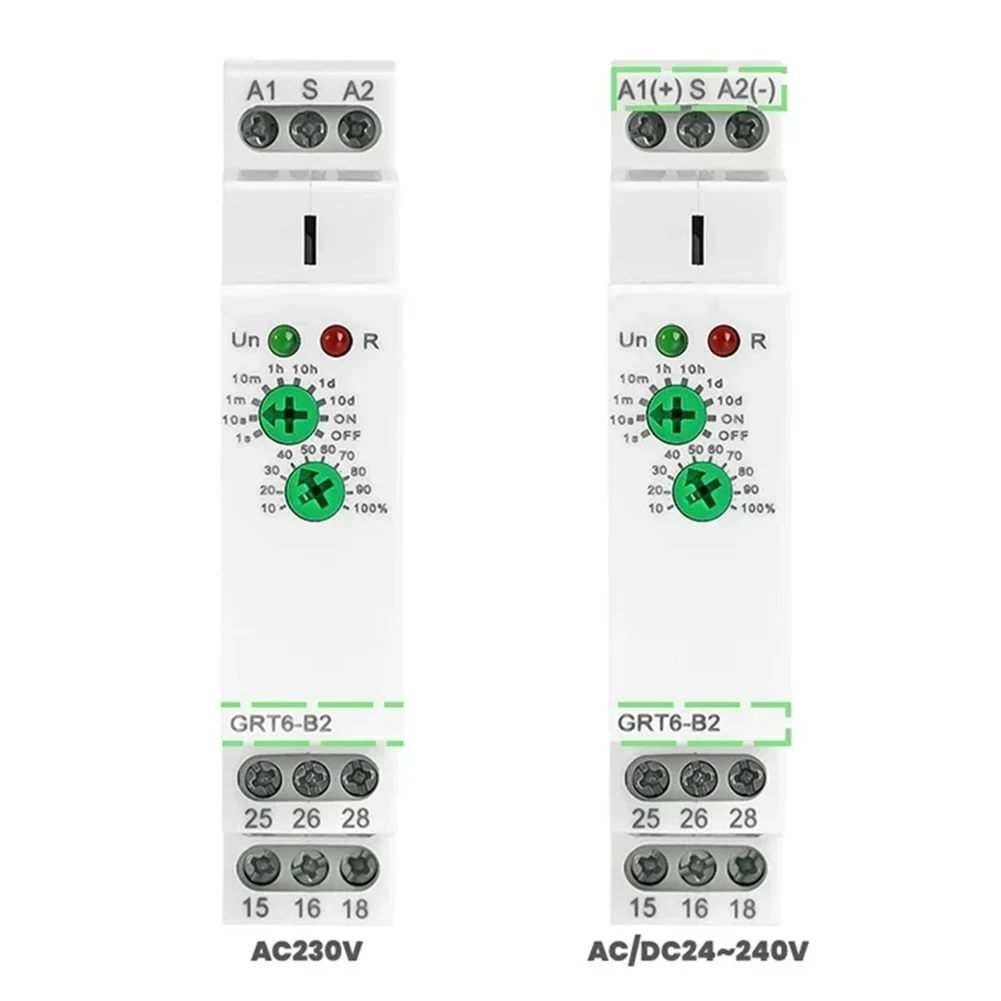 GRT6-B2 Single Function Delay Relay 2SPDT 10A, Digital 0.1s-10 Days Pause Setting, DIN Rail For Panel Mount