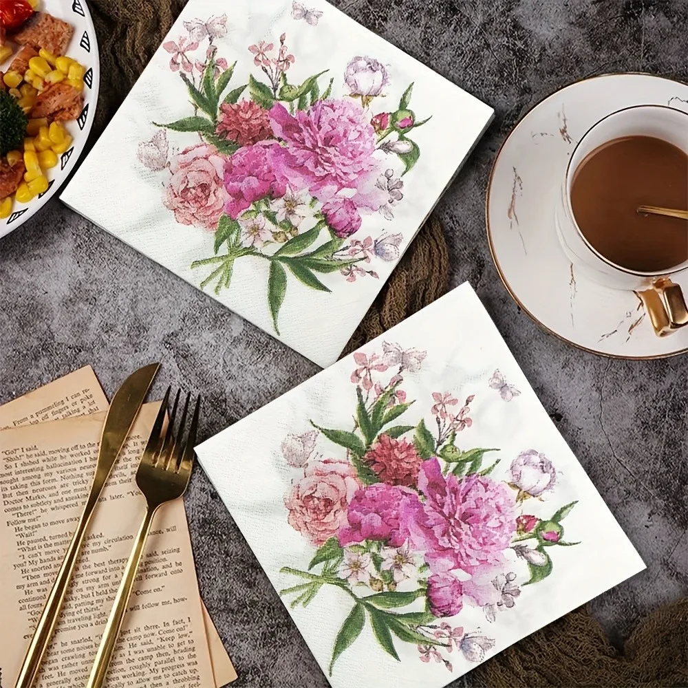 

40pcs Colourful Napkins Printed Square Paper Napkins Restaurant Floral Facial Tissue Hotel Wedding Table Setting Pure Wood Paper