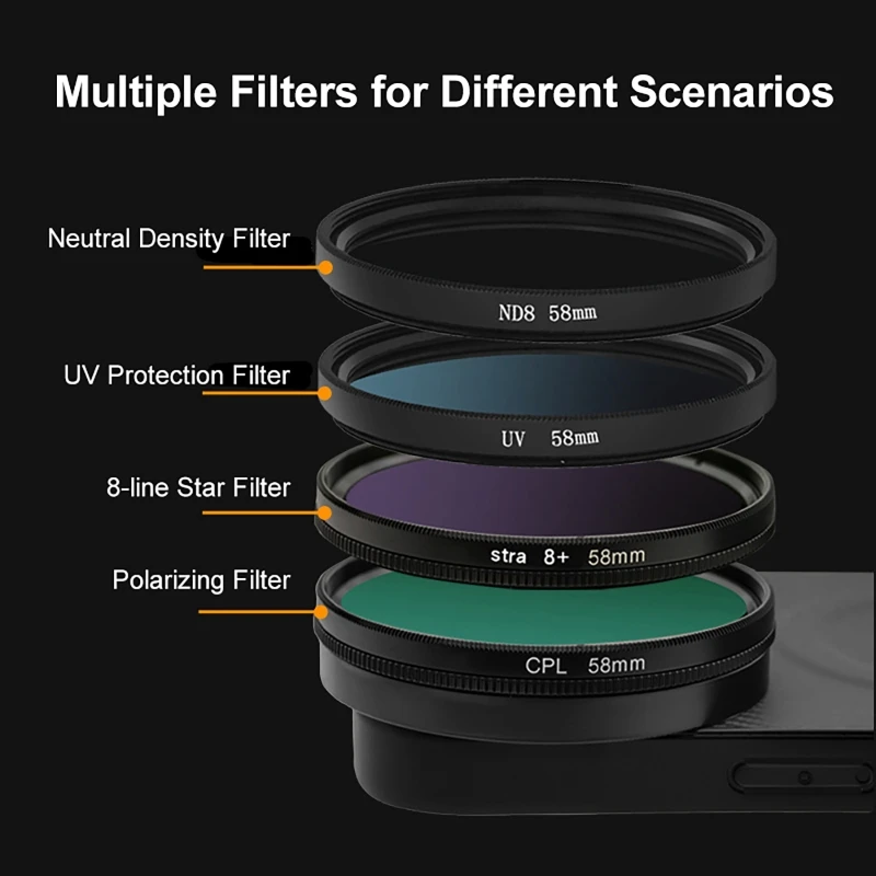 4 in 1 Lens 58mm Mobile Phone Filter Kit CPL ND UV Star with Magnetic Phone Case for iPhone 17 Pro/Pro Max Photography