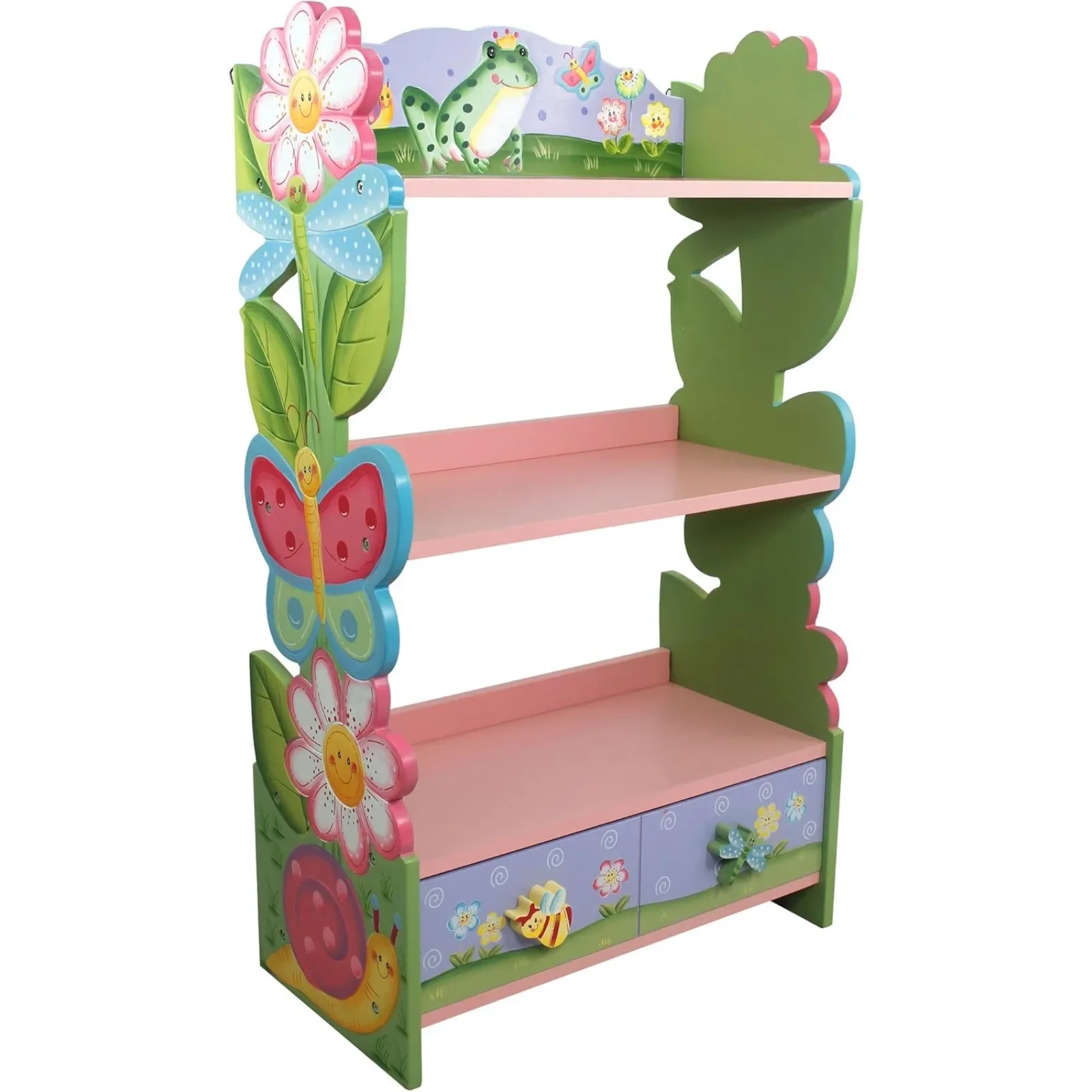 US Magic Garden Kids Wooden Display Bookshelf with Storage Drawer, Multicolor